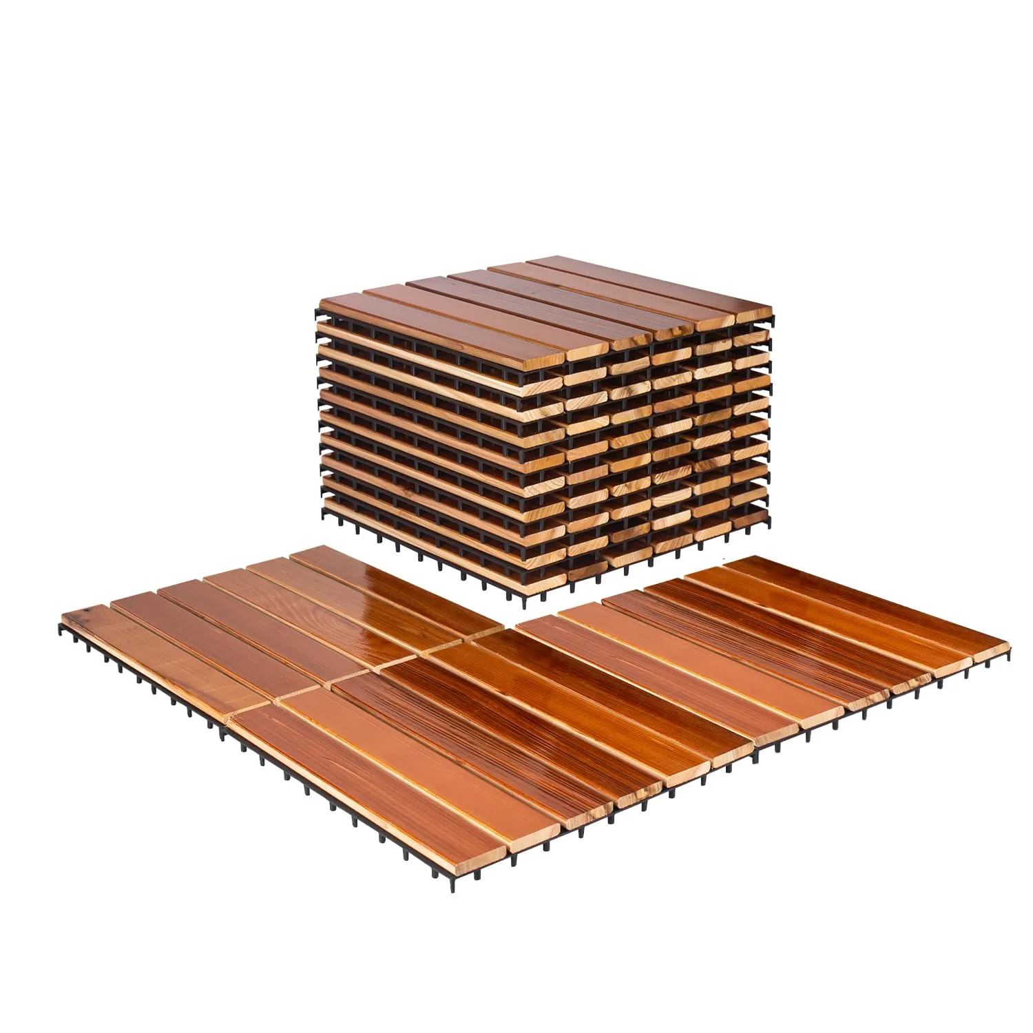 10 Pcs Interlocking Deck Tiles 12" x 12", Western Red Cedar Wood, Patio Flooring Outdoor Waterproof, Wood Tiles All Weather, Floor Tiles for Balcony, Bathroom,Backyard, Indoor and Outdoor use…