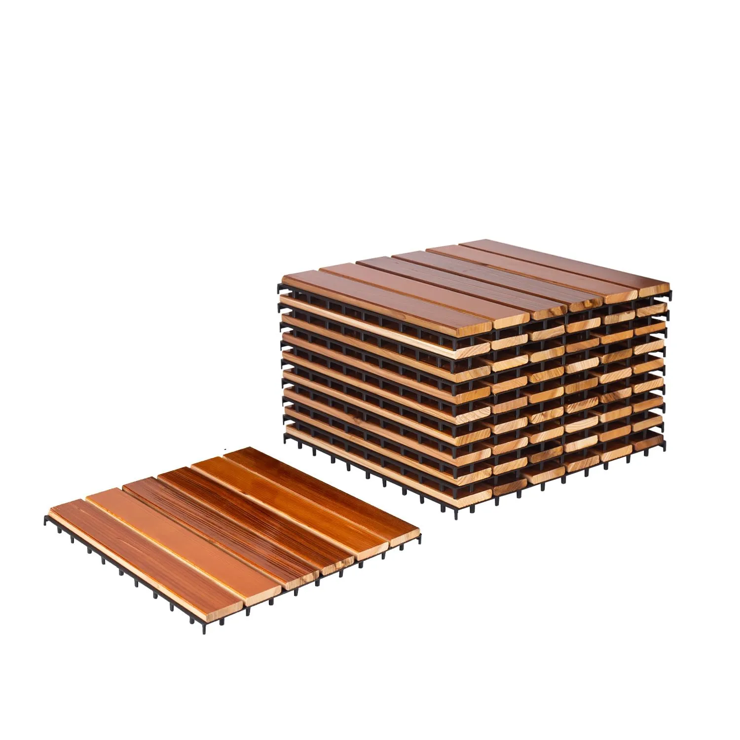 10 Pcs Interlocking Deck Tiles 12" x 12", Western Red Cedar Wood, Patio Flooring Outdoor Waterproof, Wood Tiles All Weather, Floor Tiles for Balcony, Bathroom,Backyard, Indoor and Outdoor use…