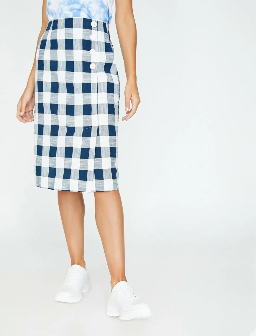 11842 Navy Check Midi Skirt