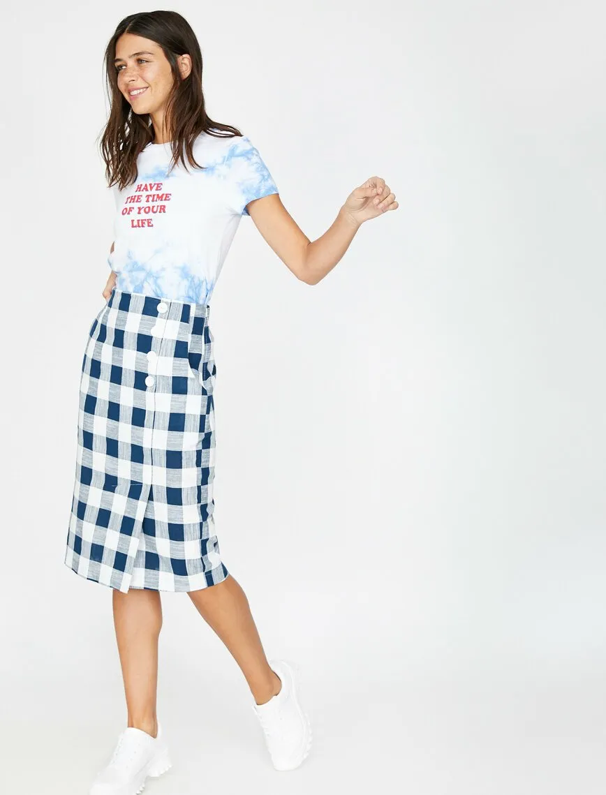 11842 Navy Check Midi Skirt