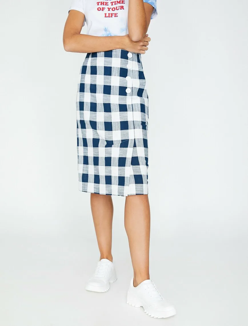 11842 Navy Check Midi Skirt