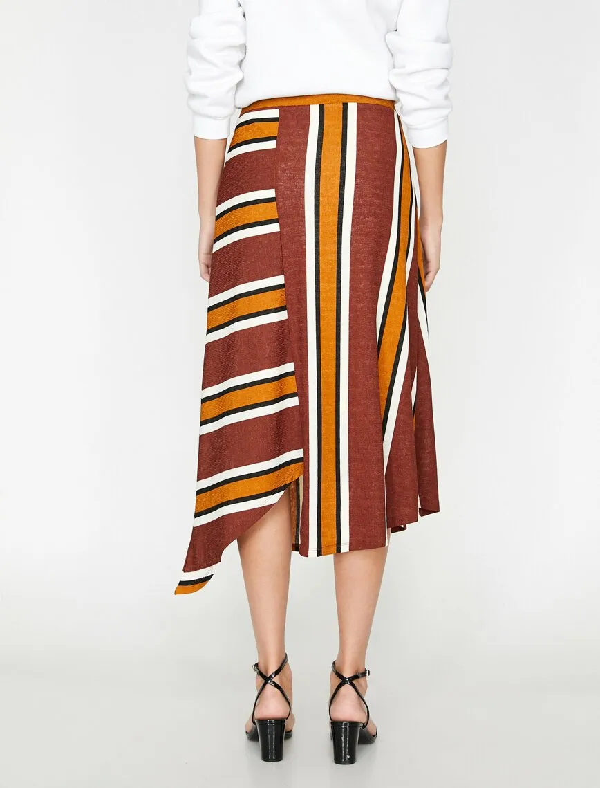 11864 Brown Striped Midi Skirt