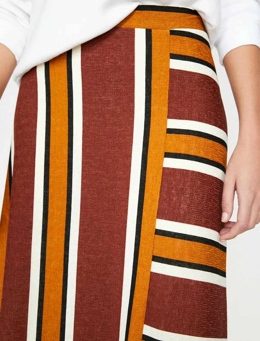 11864 Brown Striped Midi Skirt