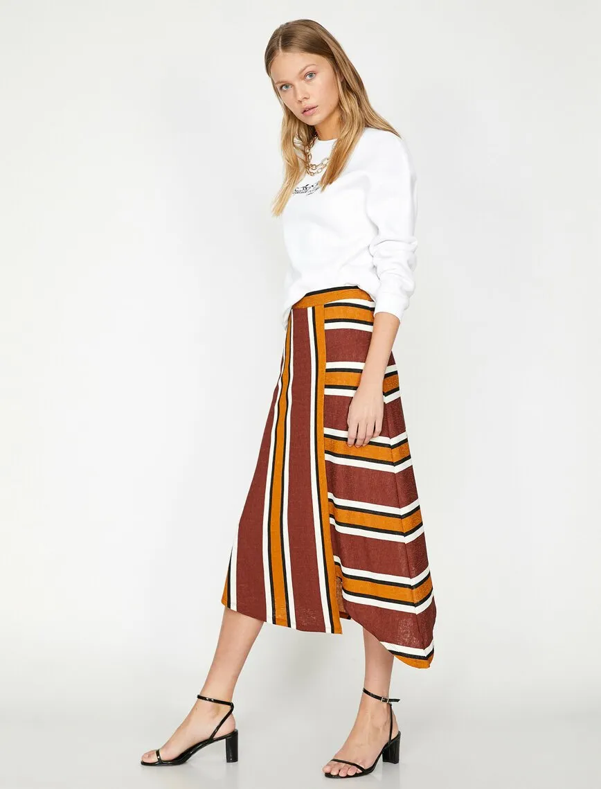 11864 Brown Striped Midi Skirt