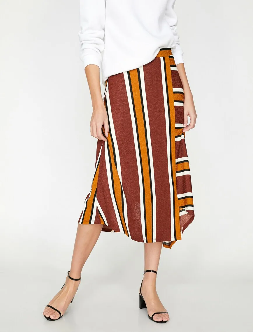 11864 Brown Striped Midi Skirt