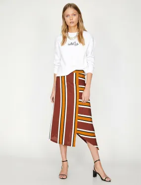 11864 Brown Striped Midi Skirt