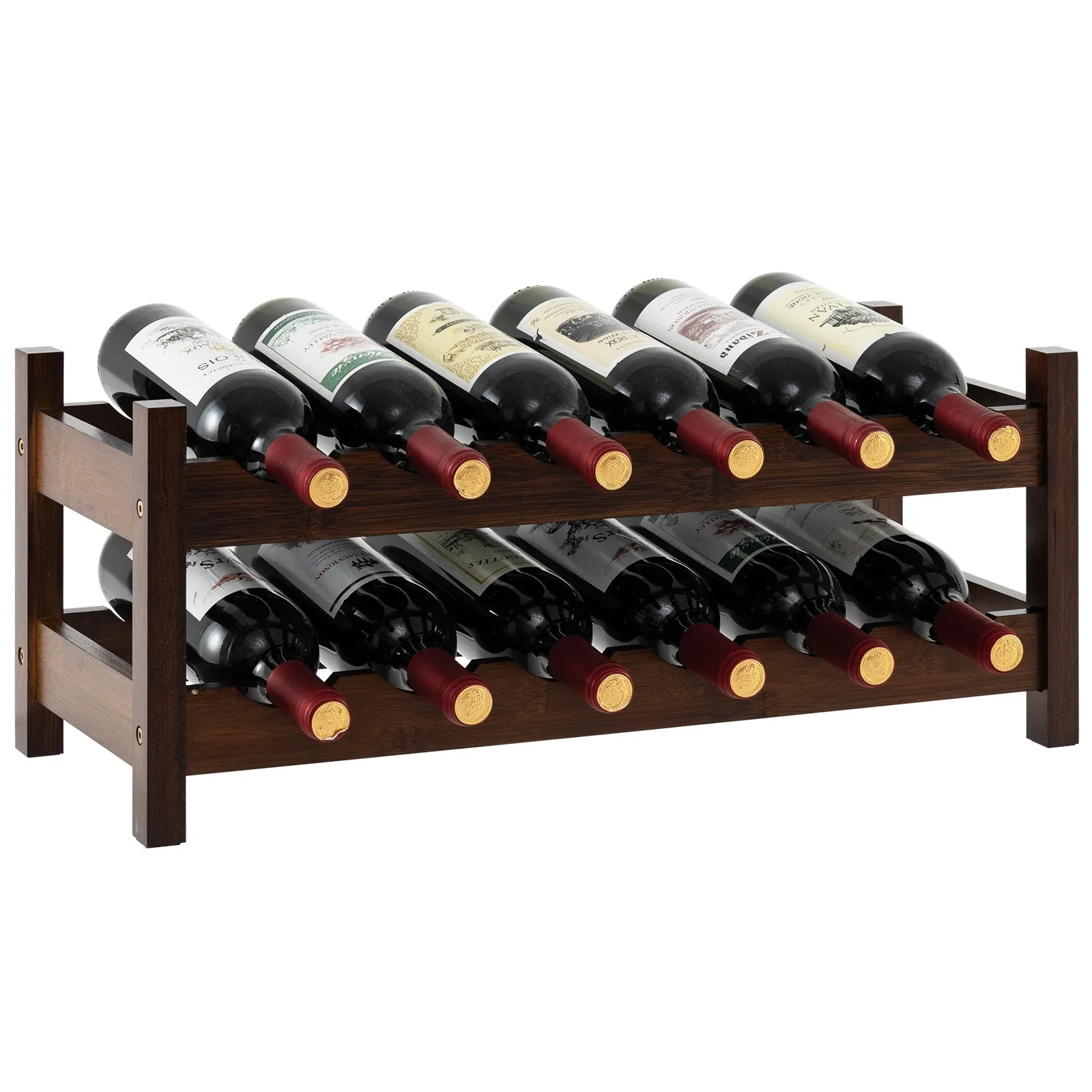 12 Bottle 2-Tier Wine Rack for Kitchen-Coffee