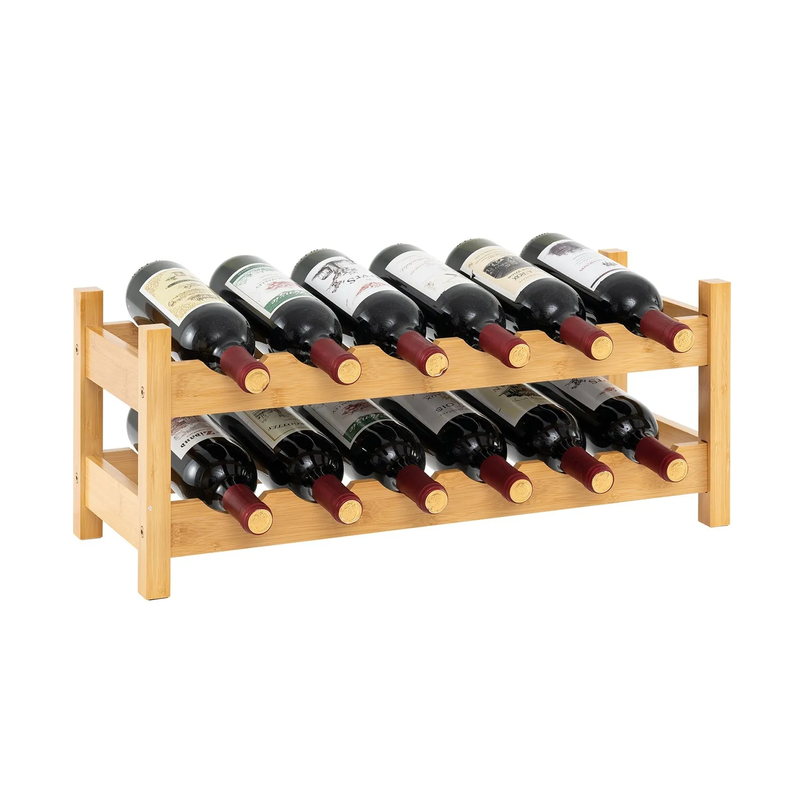 12 Bottle 2-Tier Wine Rack for Kitchen-Natural