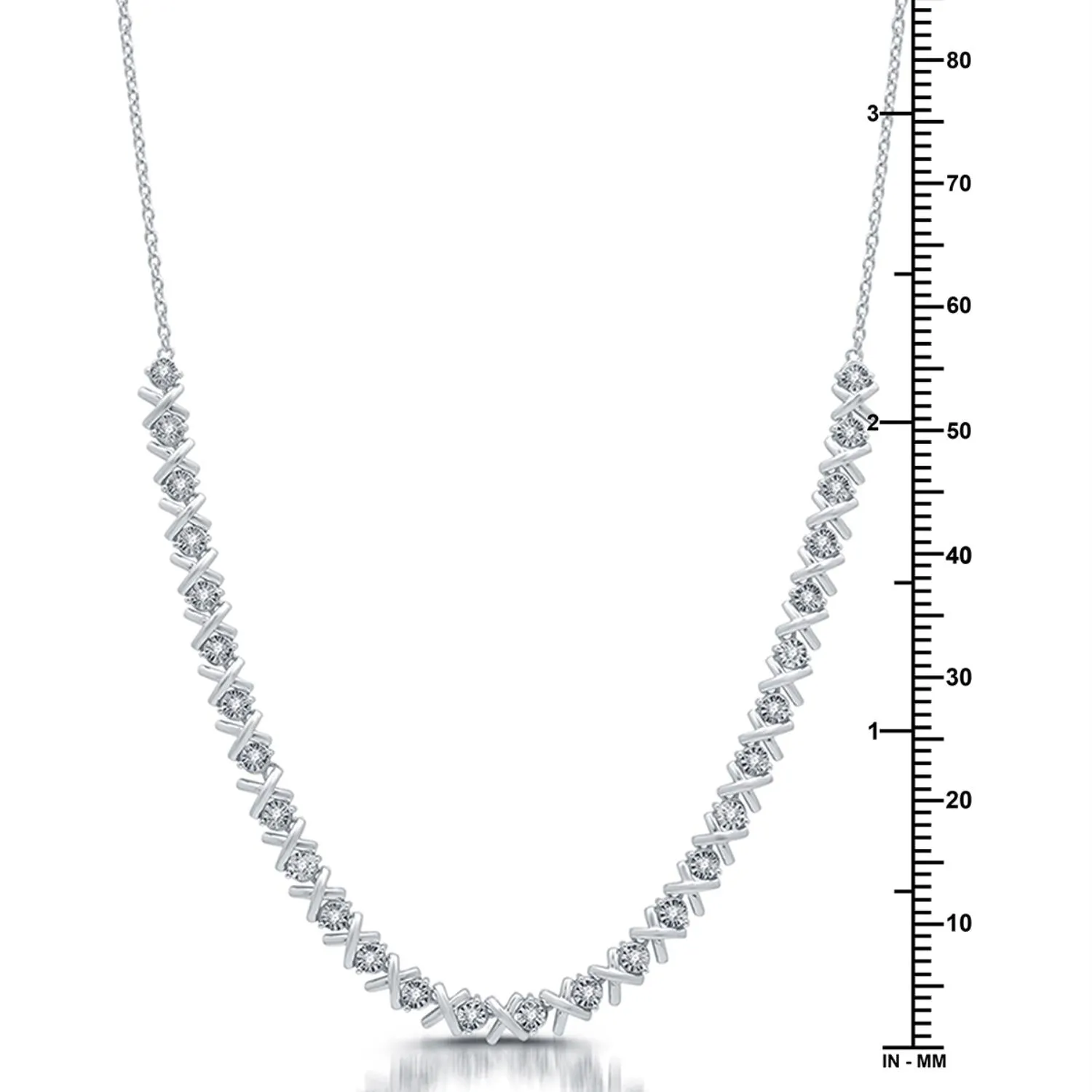 1/2 CTW Diamond Fashion Illusion Set XO 18-inch Necklace in Rhodium Plated Sterling Silver