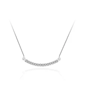 14K White Gold Diamond Pave Curved Bar Necklace