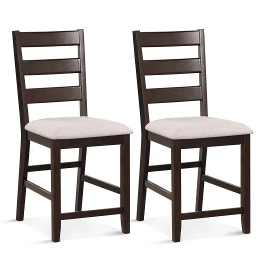 2 Piece Counter Height Bar Stool Set with Padded Seat and Rubber Wood Legs-Beige