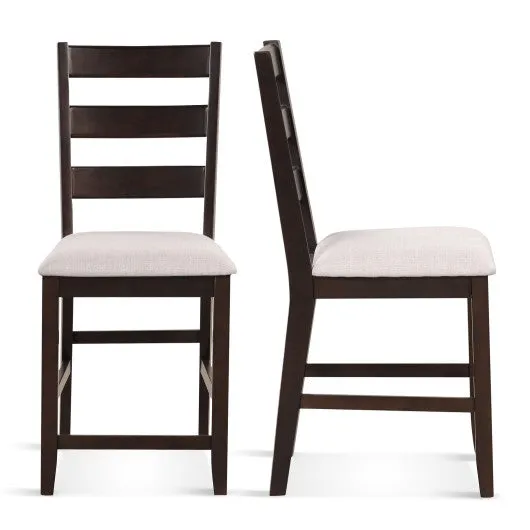 2 Piece Counter Height Bar Stool Set with Padded Seat and Rubber Wood Legs-Beige