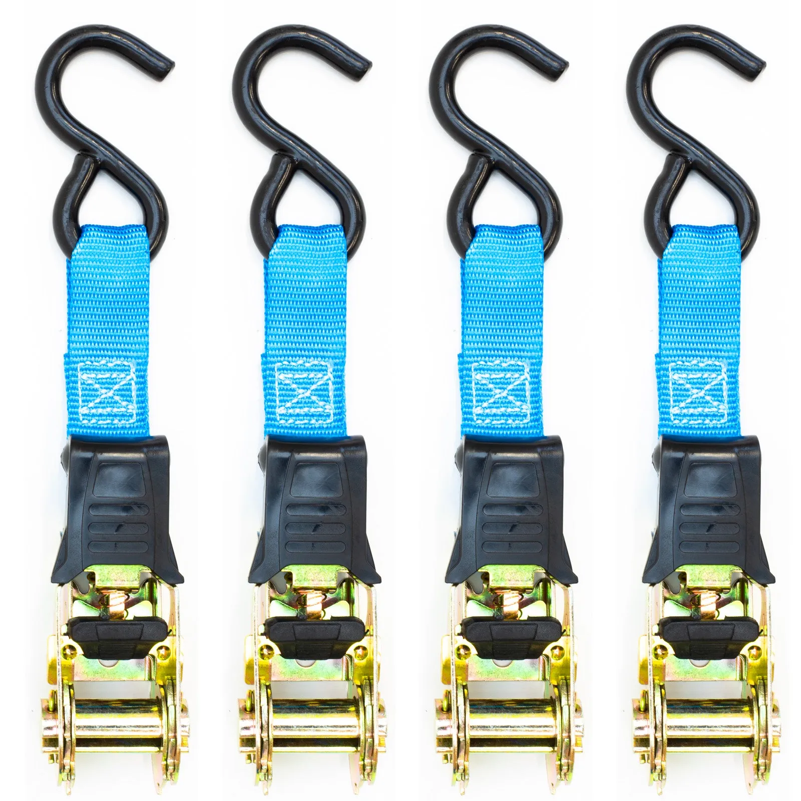 4 Pack 15' Ratchet Tie-Down Straps with S Hooks