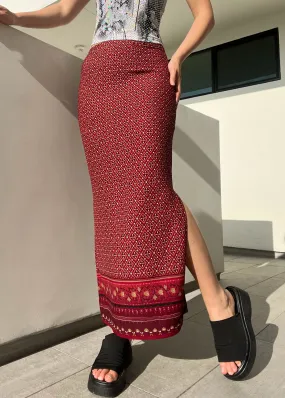 90’s Burgundy Print Maxi Skirt (S)