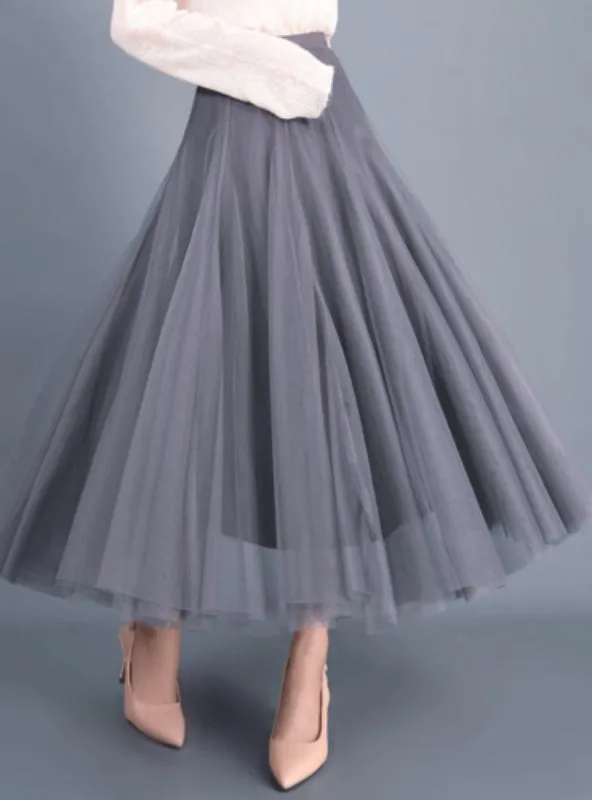 A-Line Elegant Maxi Tulle Ankle Length Skirt