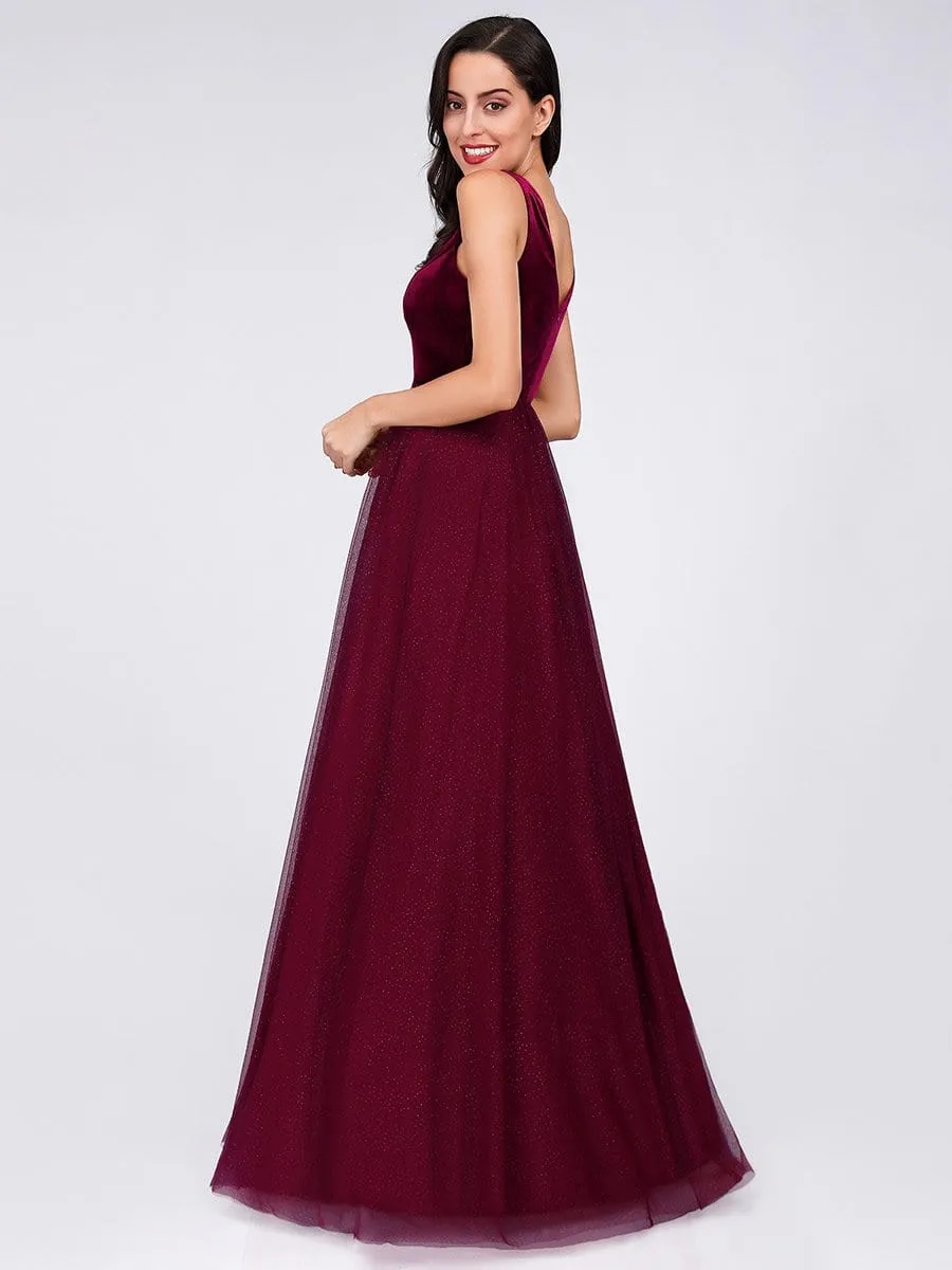 A-Line Maxi Long Velvet Prom Party Dresses for Women