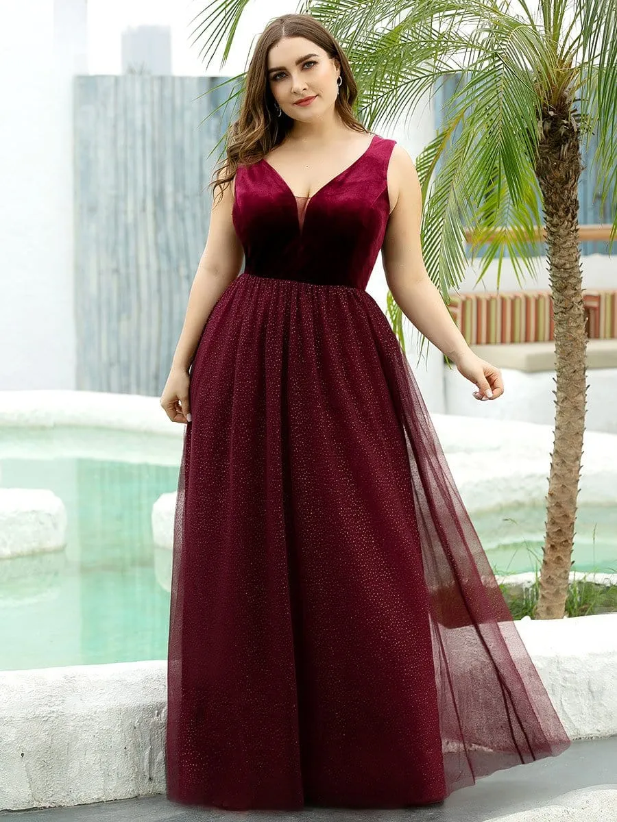 A-Line Maxi Long Velvet Prom Party Dresses for Women