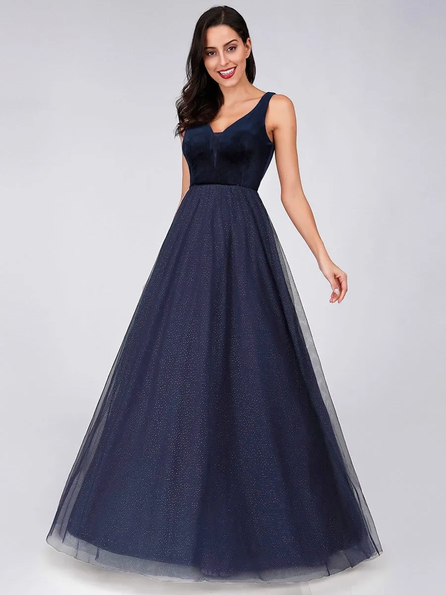 A-Line Maxi Long Velvet Prom Party Dresses for Women