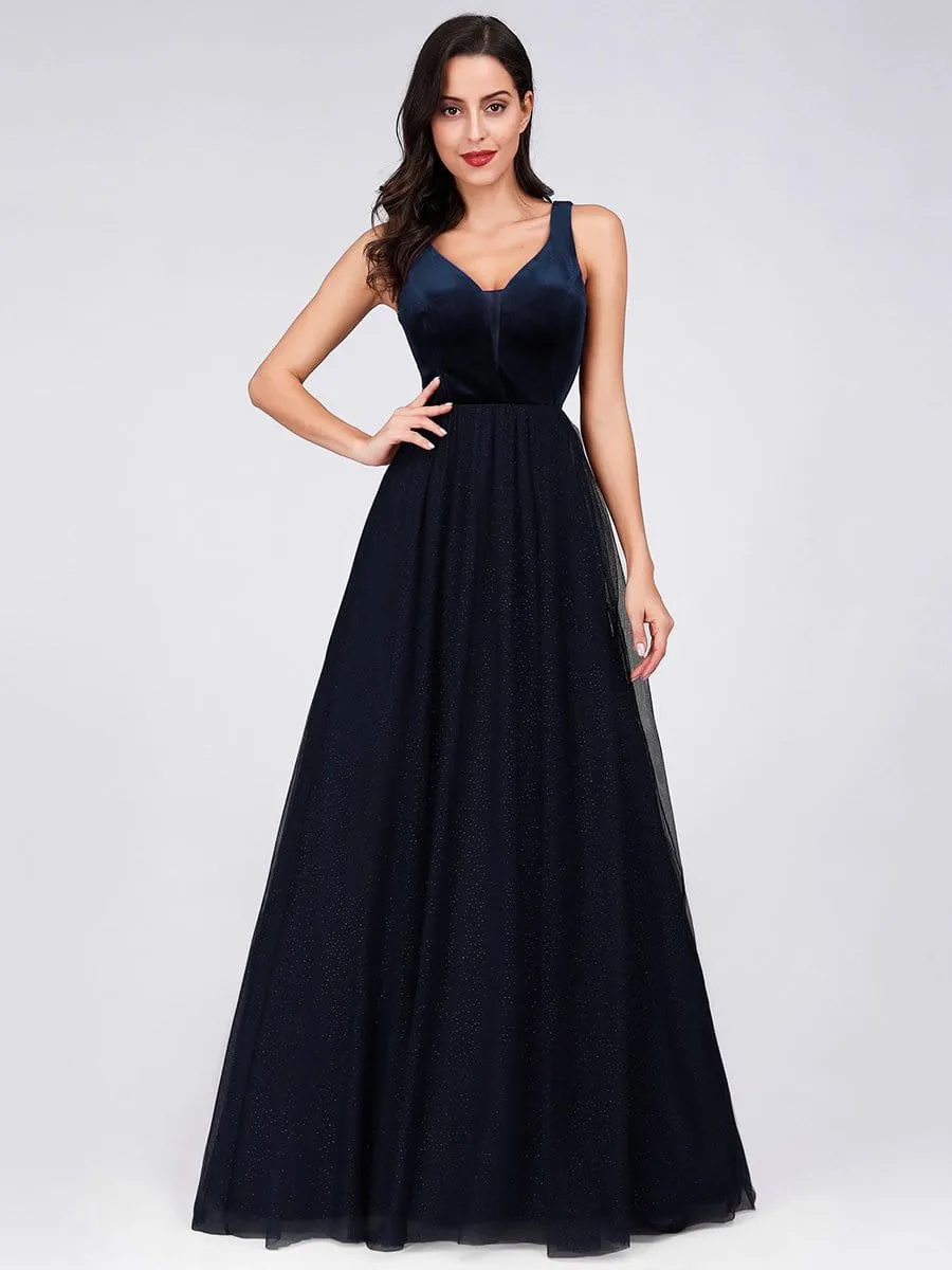 A-Line Maxi Long Velvet Prom Party Dresses for Women