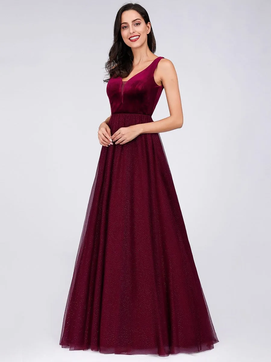 A-Line Maxi Long Velvet Prom Party Dresses for Women