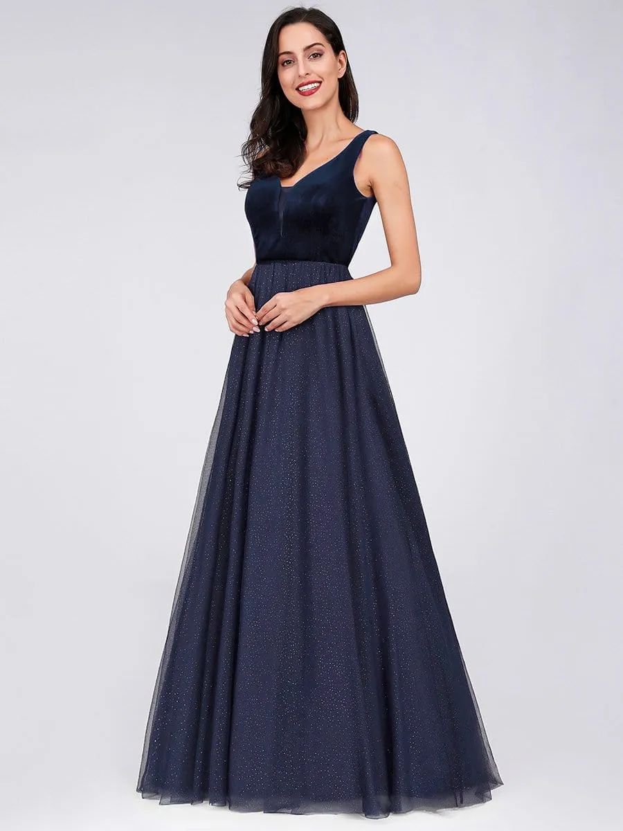 A-Line Maxi Long Velvet Prom Party Dresses for Women