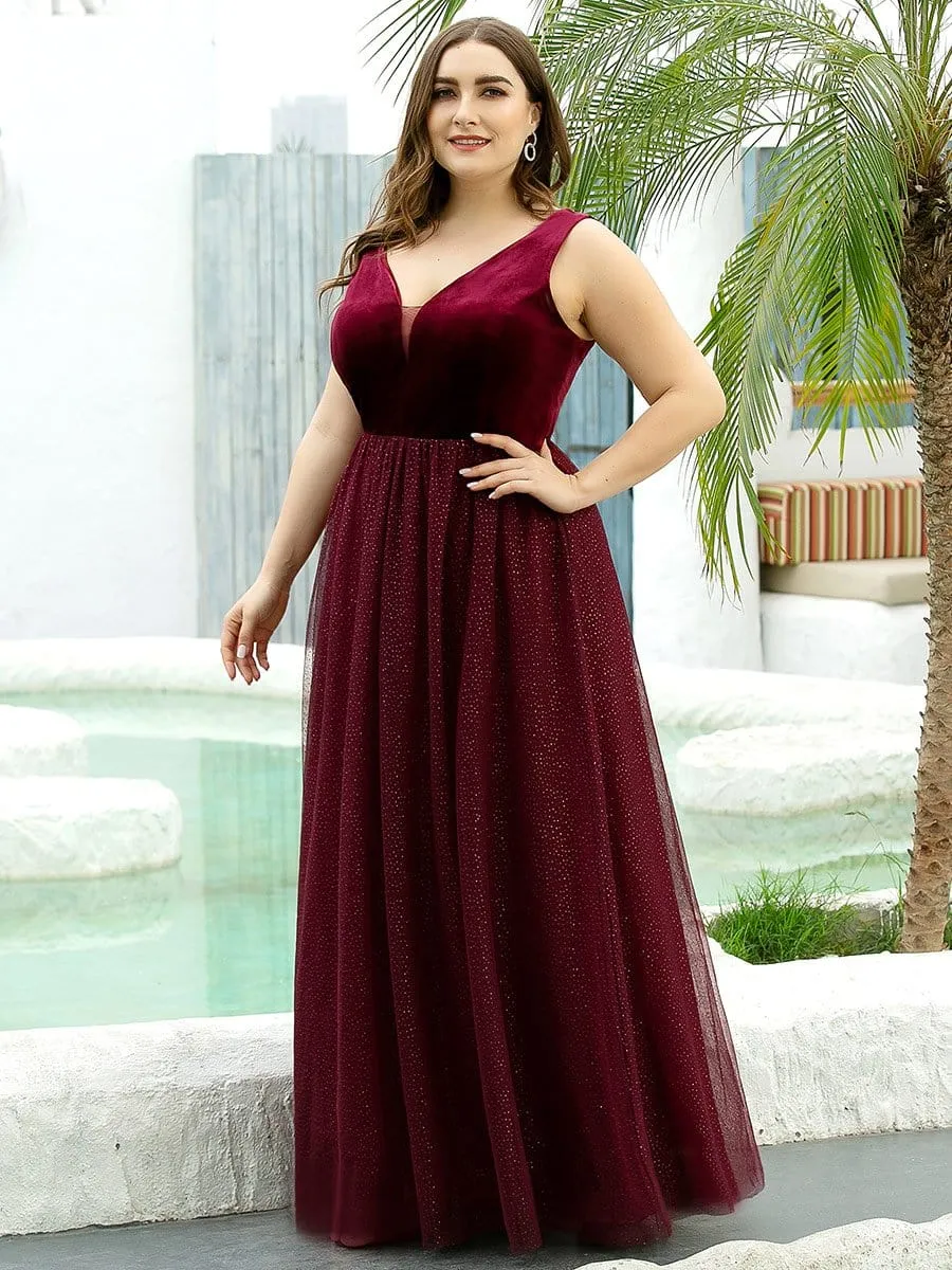 A-Line Maxi Long Velvet Prom Party Dresses for Women