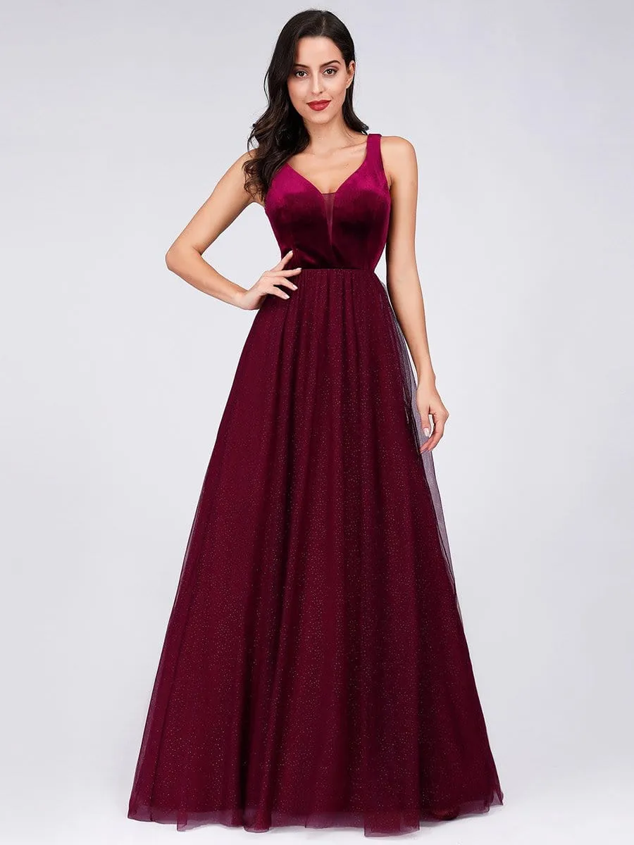 A-Line Maxi Long Velvet Prom Party Dresses for Women