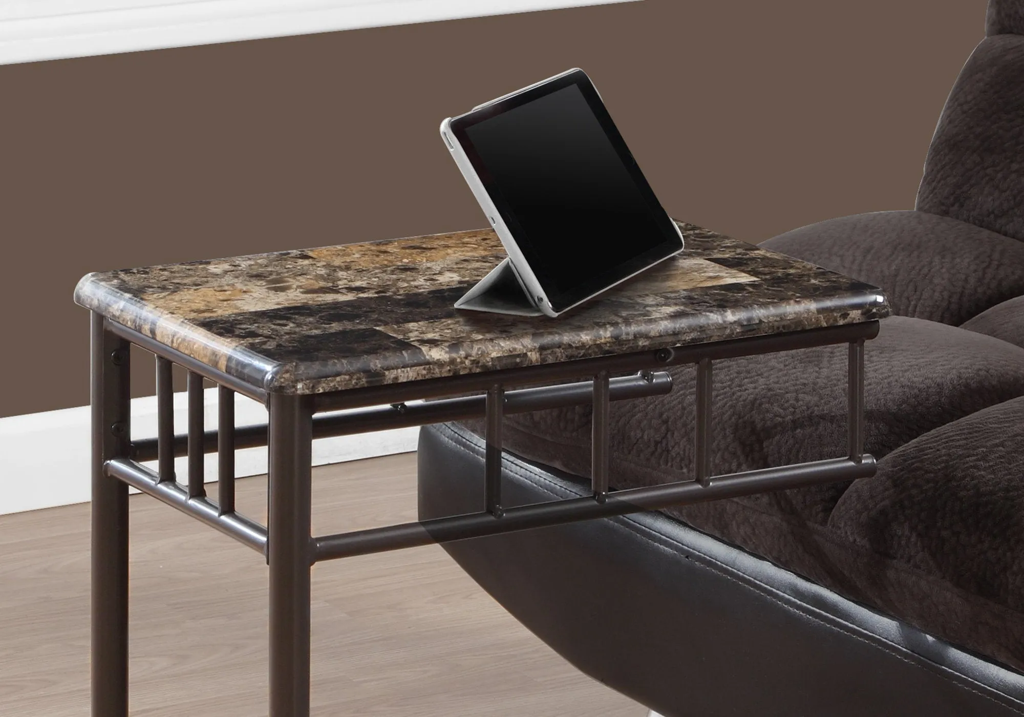 Accent Table - Cappuccino Marble / Bronze Metal