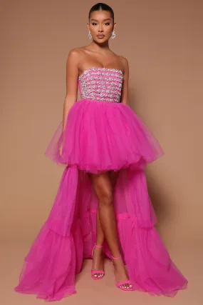 Adrianna Tulle Embellished Gown - Hot Pink