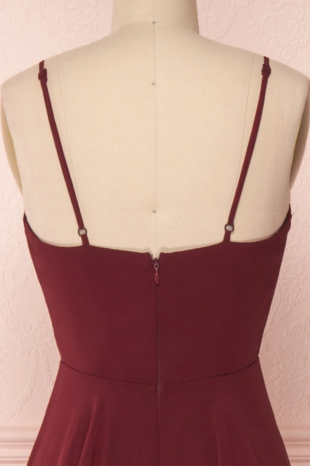 Aelis Burgundy | Pleated Plunging V-Neckline Gown