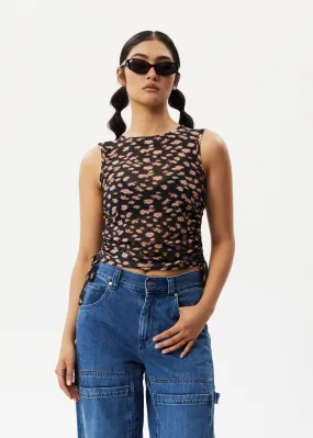 AFENDS Womens Hazey - Sheer Gathered Cropped Top - Black Floral