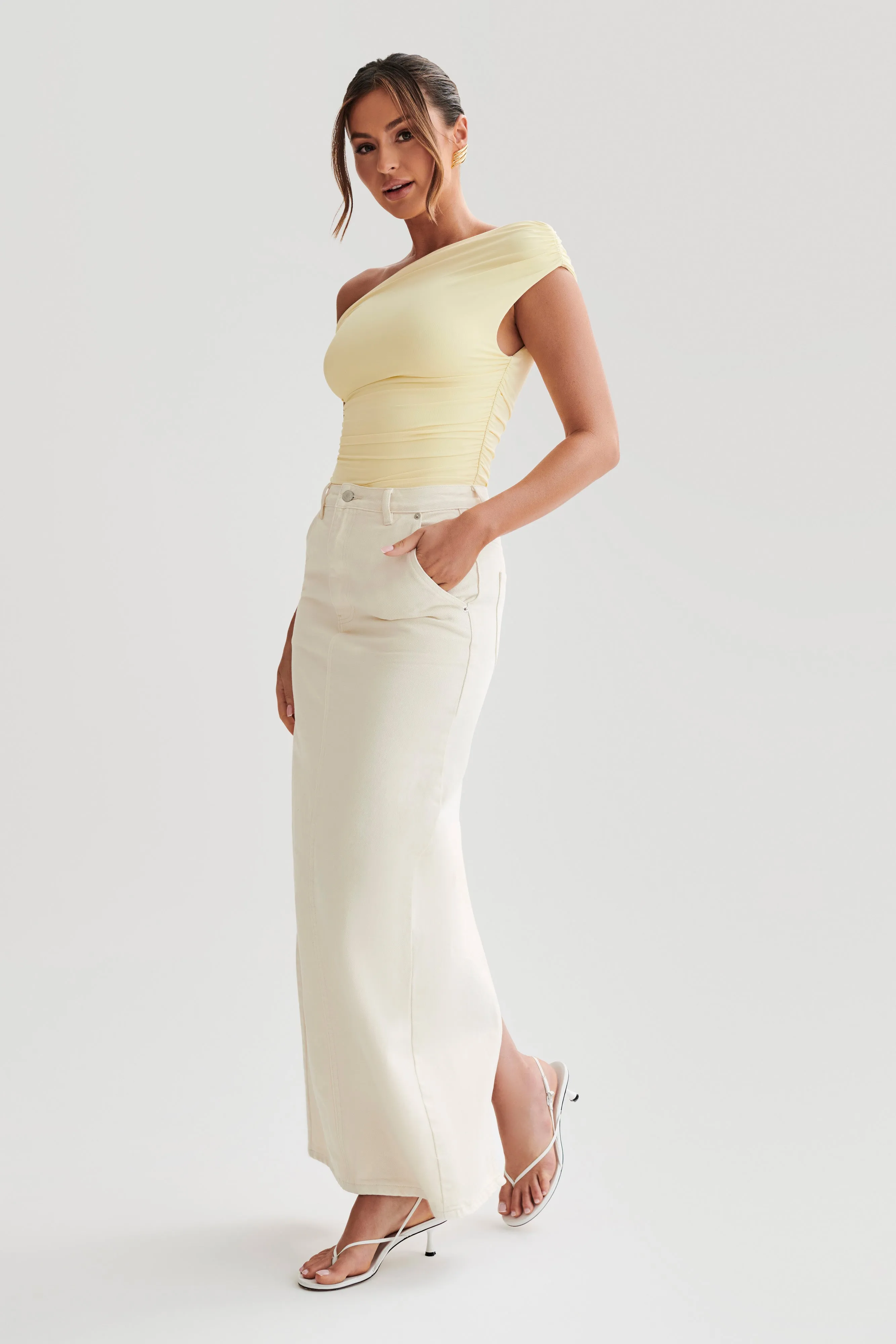 Alayna Recycled Nylon Ruched Top - Lemon