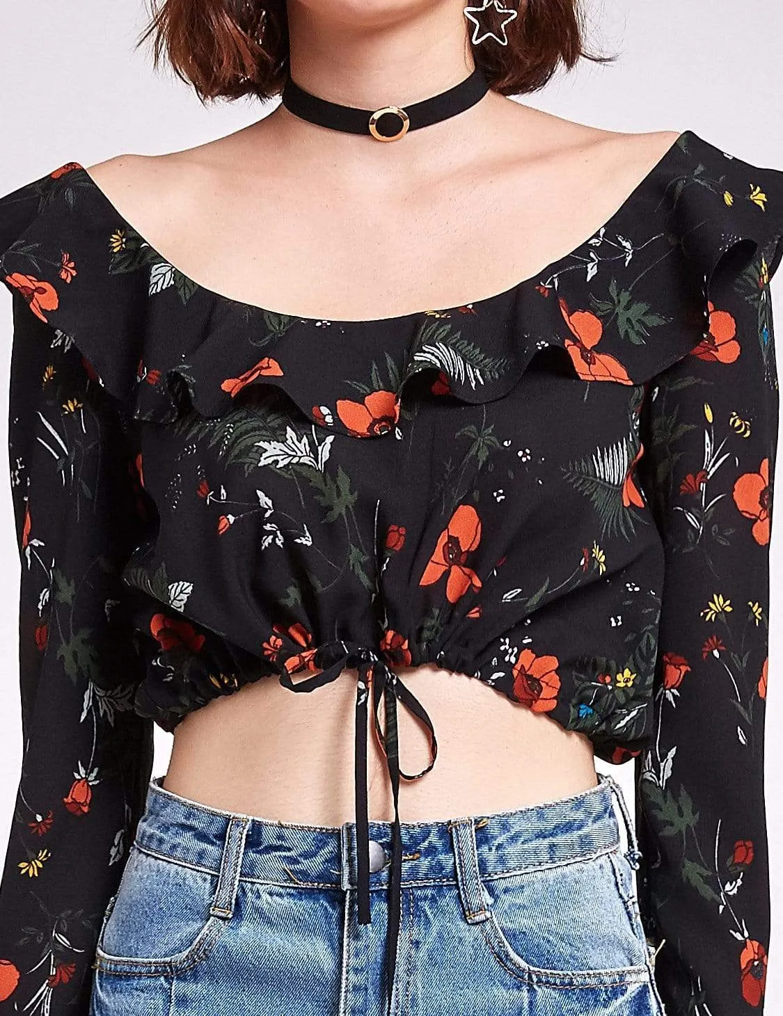 Alisa Pan Long Sleeves Printed Crop Top