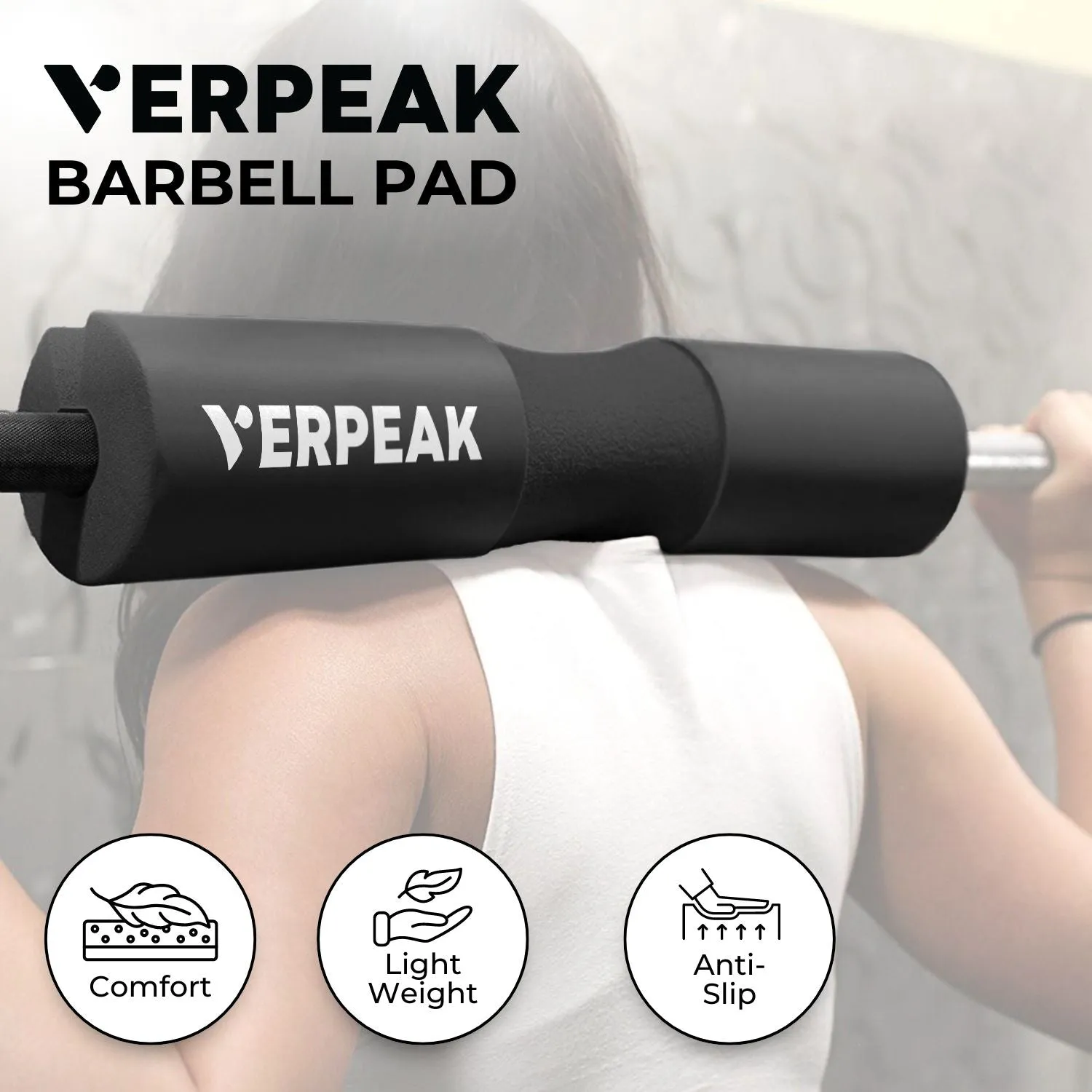 Anti-Slip Barbell Squat Pad, Foam, Lightweight, Black - VERPEAK