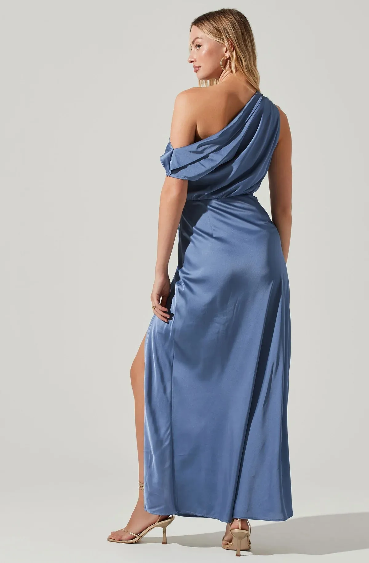 ASTR THE LABEL - MONROE SATIN OFF SHOULDER MAXI DRESS