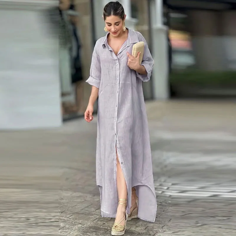 Autumn Winter Arrival Women Wear Loose Collared Maxi Dress for Women