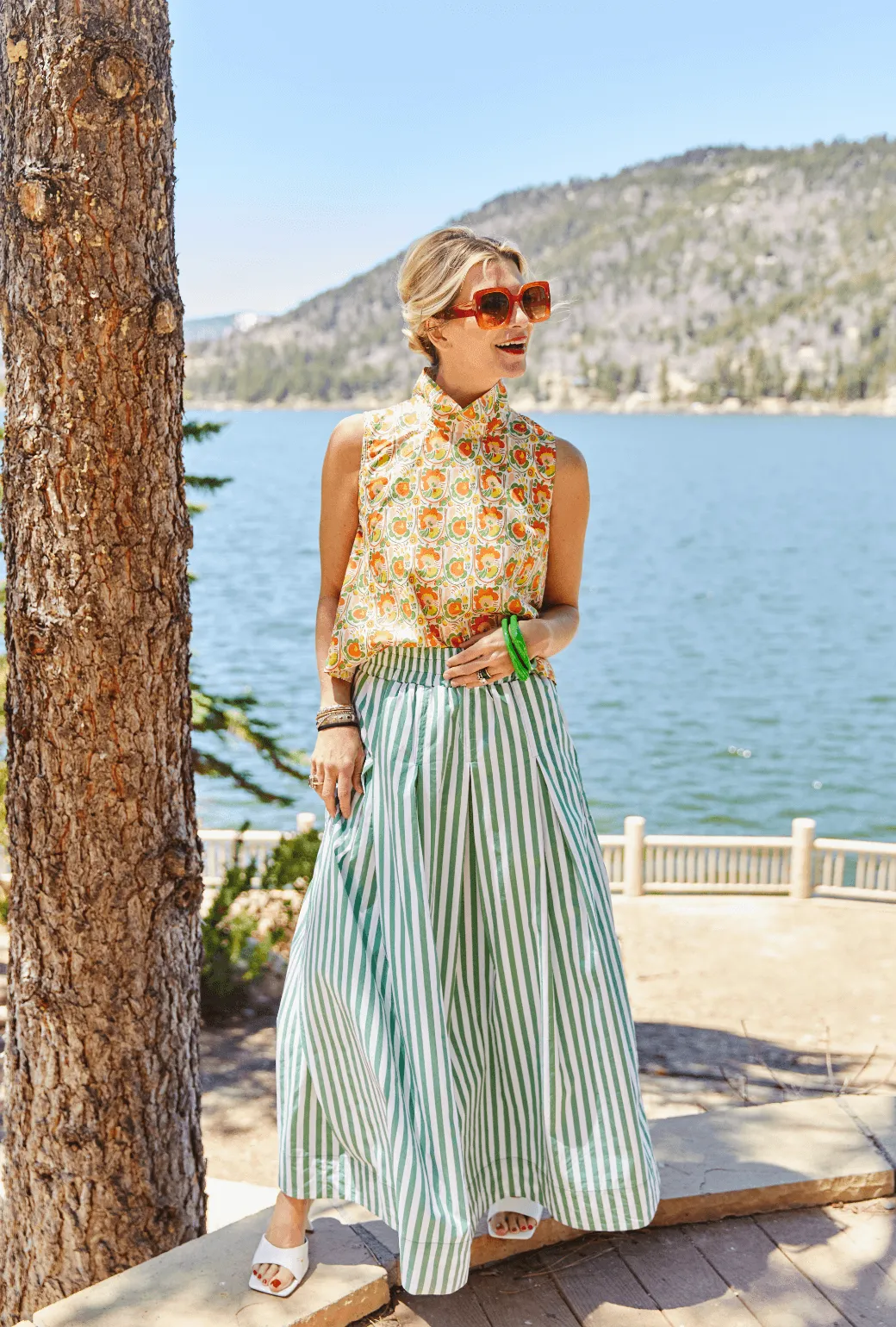 Awning Stripe Maxi Skirt - Green