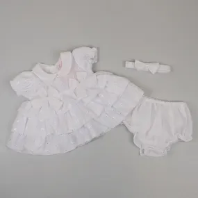 Baby Girls Dress Set with knickers and Headband - White