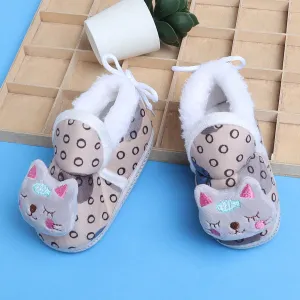 Baby Moo 3D Blushing Kitty Soft Slip-On Anti-Skid Plush Warm Booties - Beige