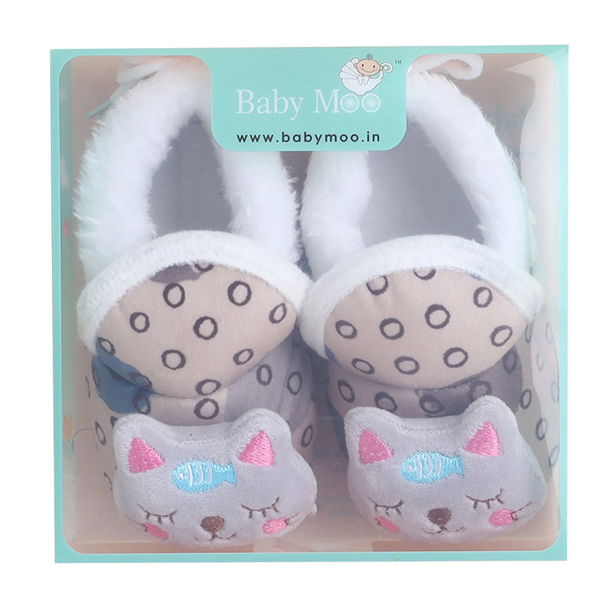 Baby Moo 3D Blushing Kitty Soft Slip-On Anti-Skid Plush Warm Booties - Beige