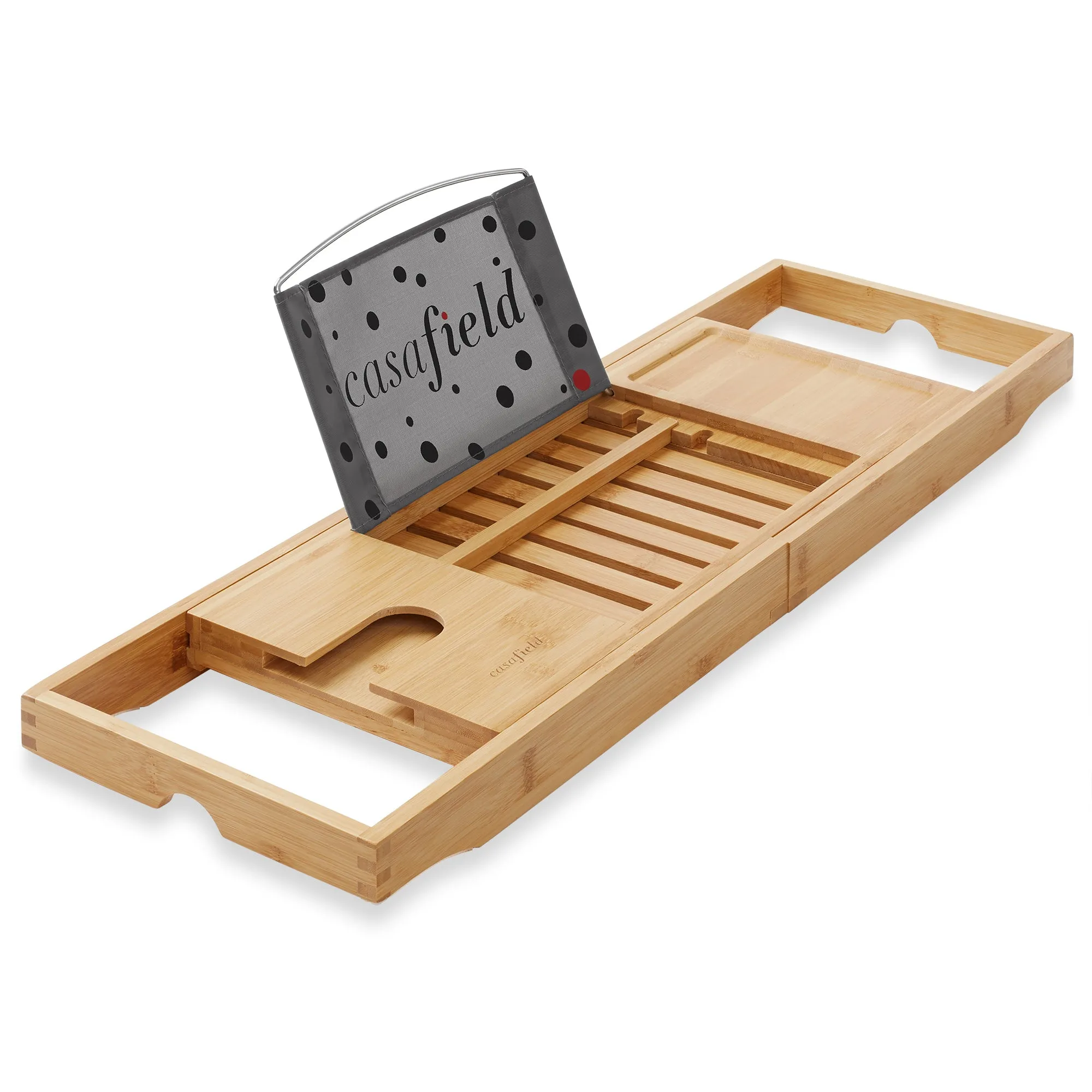 Bamboo Bathtub Caddy with Expandable Wooden Bath Tray