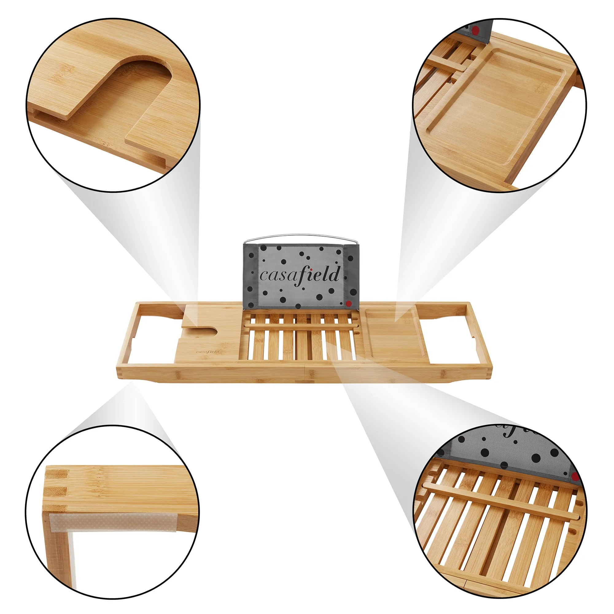 Bamboo Bathtub Caddy with Expandable Wooden Bath Tray