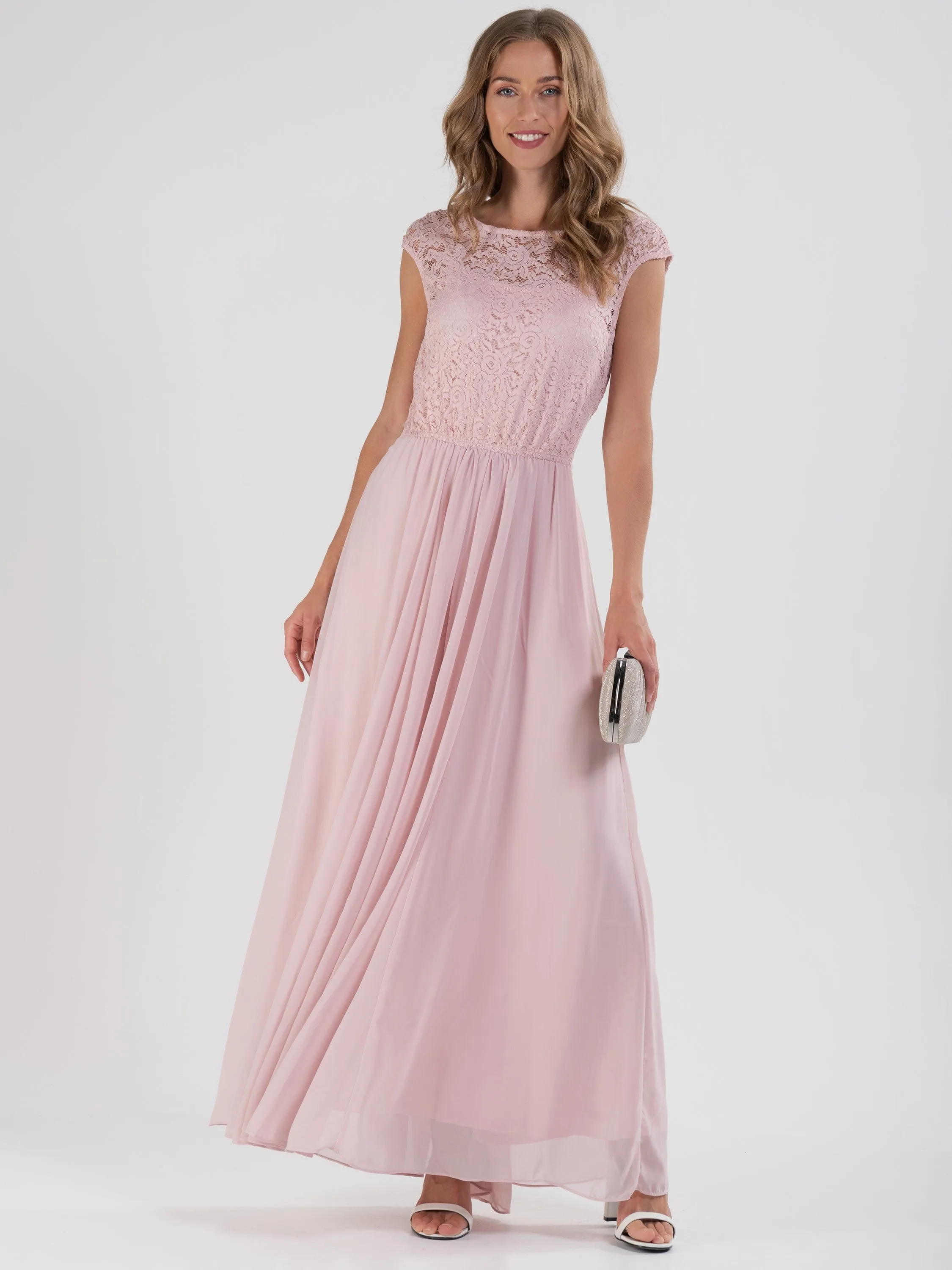 Basia Bridesmaid Lace Bodice Maxi Dress, Light Pink