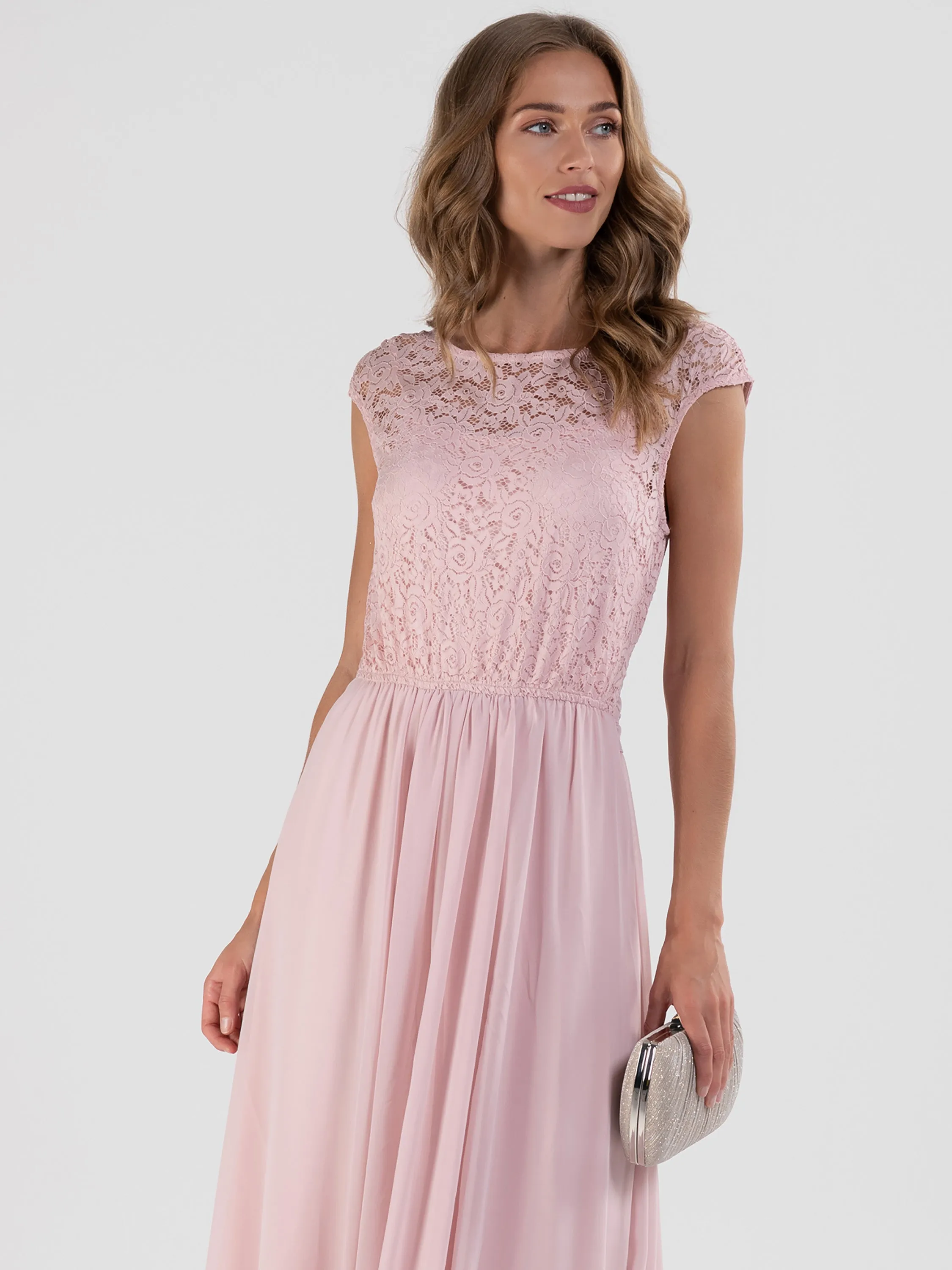 Basia Bridesmaid Lace Bodice Maxi Dress, Light Pink