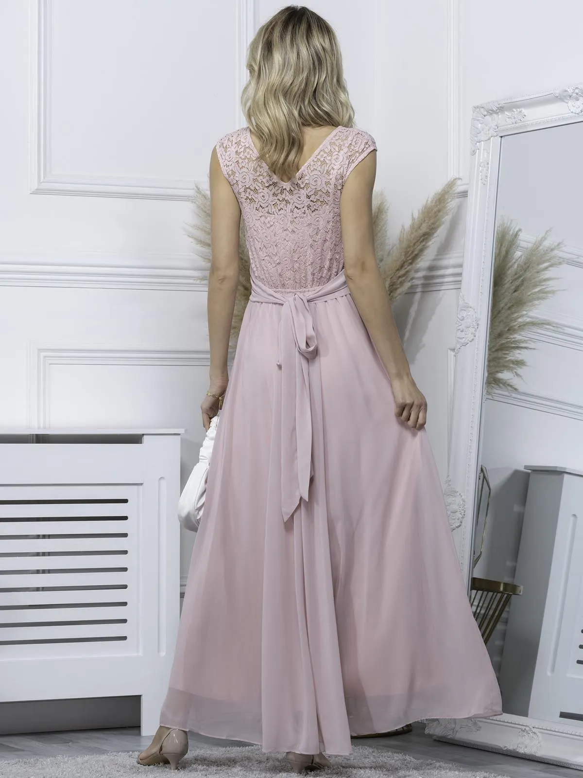 Basia Bridesmaid Lace Bodice Maxi Dress, Light Pink