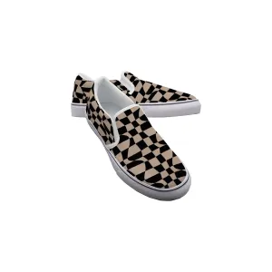 Beige & Black Checkered |  Slip On Sneakers