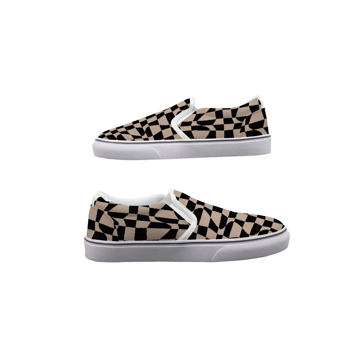 Beige & Black Checkered |  Slip On Sneakers