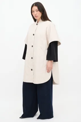 Beige & Black Quilted Logo Poncho