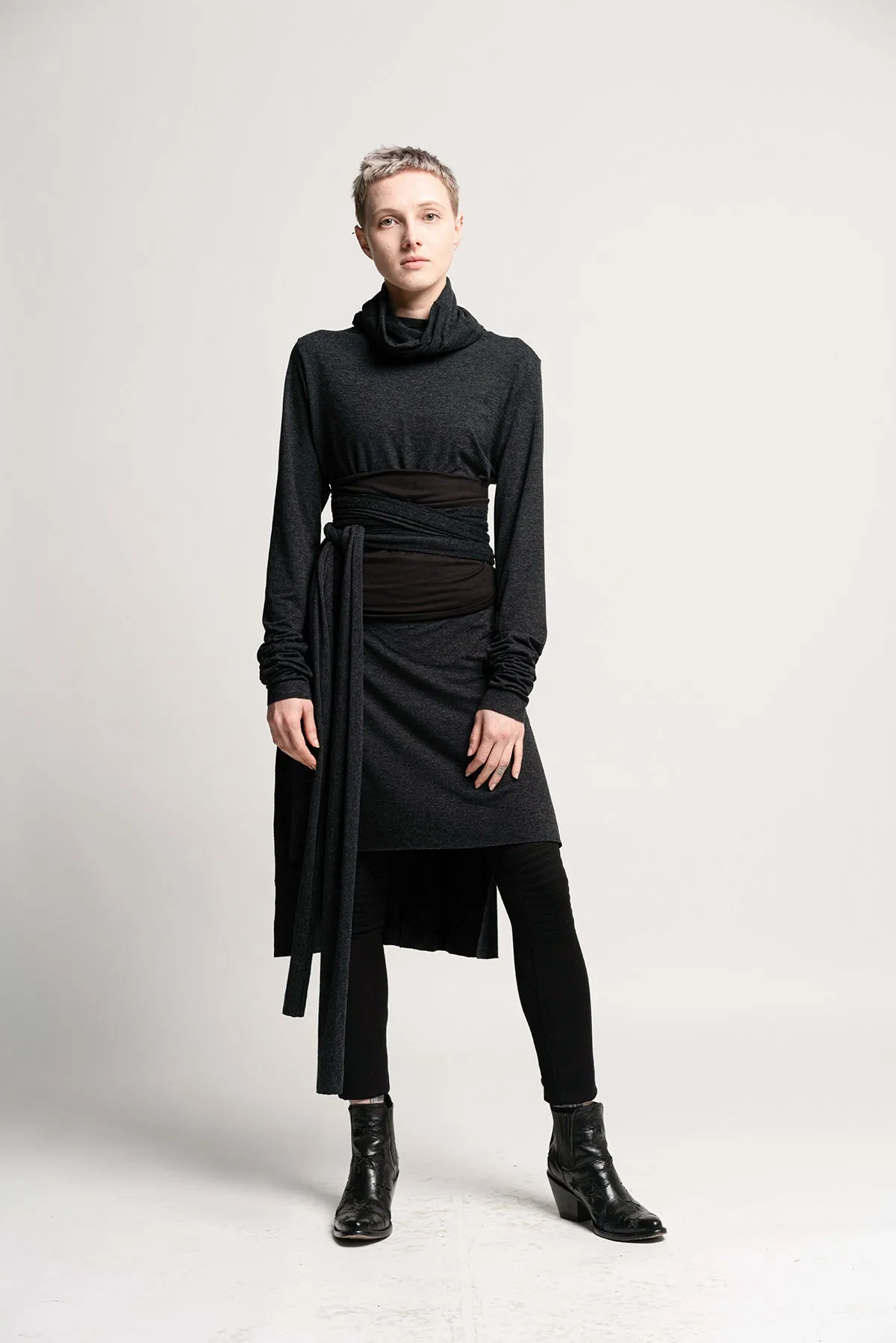 Black and Dark Grey Wrap Obi Belt