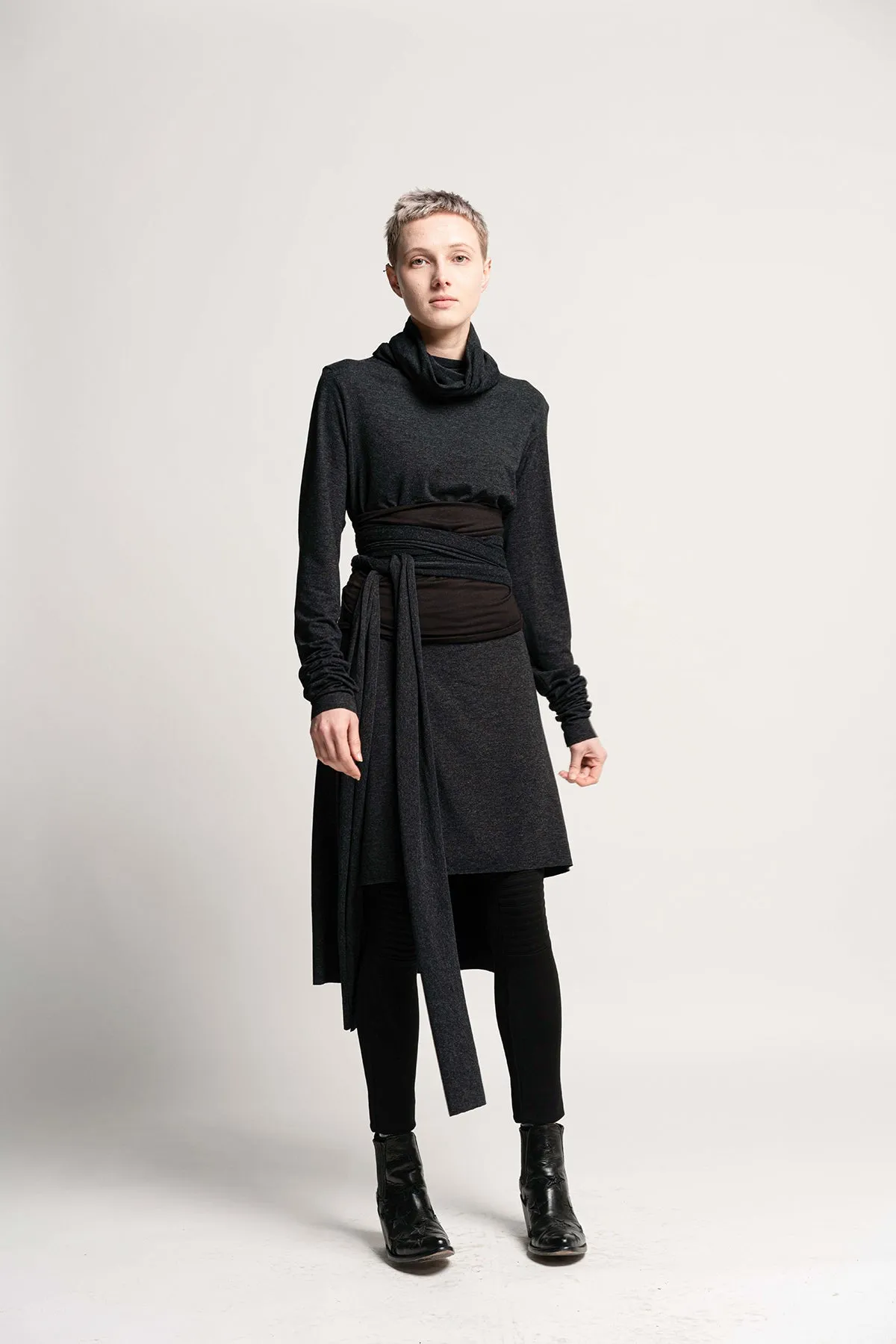 Black and Dark Grey Wrap Obi Belt